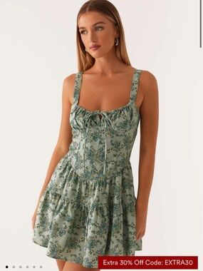 Peppermayo Mint Floral Tiered Mini Skirt